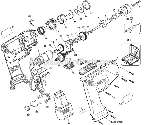 Page A Diagram and Parts List for 6062KT Type 2 Black and Decker Cordless Drill